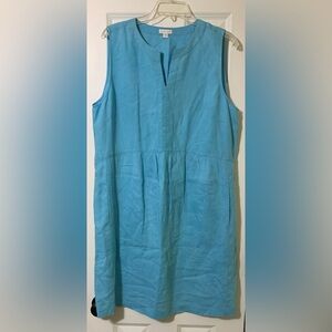 NWOT Blue L J.Jill Linen Shift Dress Sleeveless Pockets
